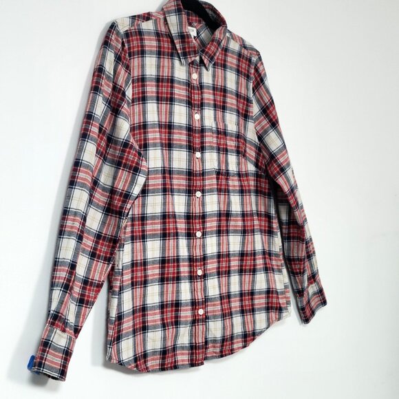 J.Crew Factory Checked Flannel Button-Up Shirt Red/Blue/Cream Size M - Picture 3 of 10
